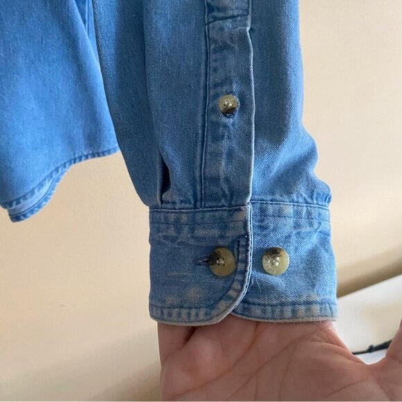 Vintage Enza Denim Button-Up Shirt Embroidery Woman XL Coastal Beach Coquette - Picture 8 of 14